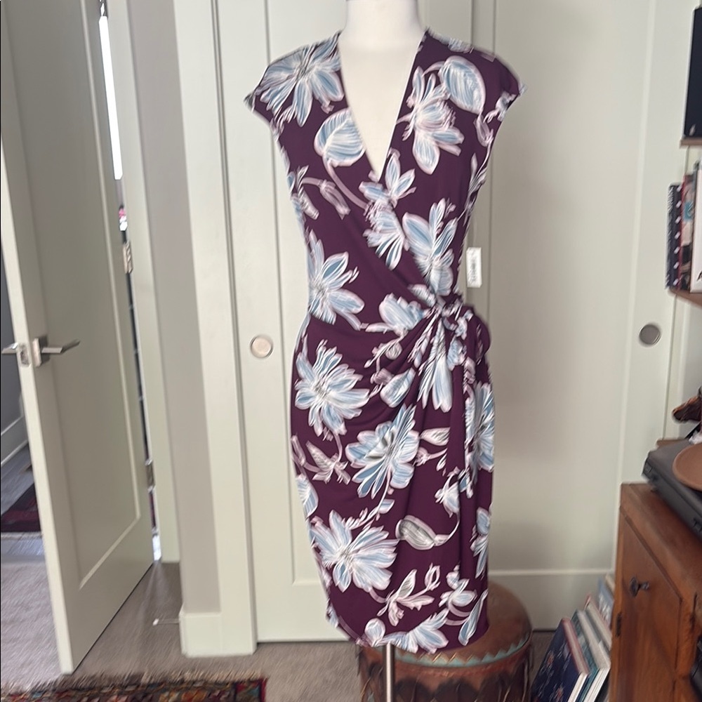 Floral Wrap Dress in Purple and Blue by Lark & Ro. NWT. Sz med